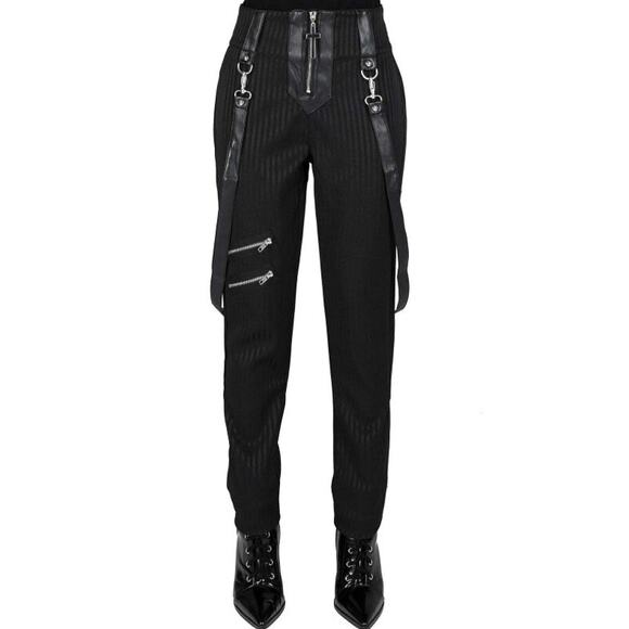 Killstar Pants Womens Small Black Shadow Stripe Trousers Goth Punk Mid Rise - Picture 1 of 11